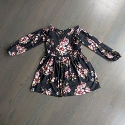 Handmade Girls Jersey Floral Long Sleeve Dress - Black | Est Size 7-8 Years