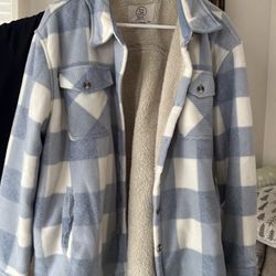 Sage Women’s Fleece Lining Plush Shirt Jacket (Blue, Large)