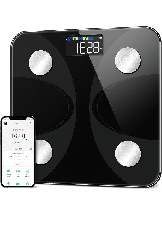 Brand New Smart Scale for Body Weight and Fat Percentage, High Accuracy Digital Bathroom Scale with LED Display for BMI 13 Body Composition 