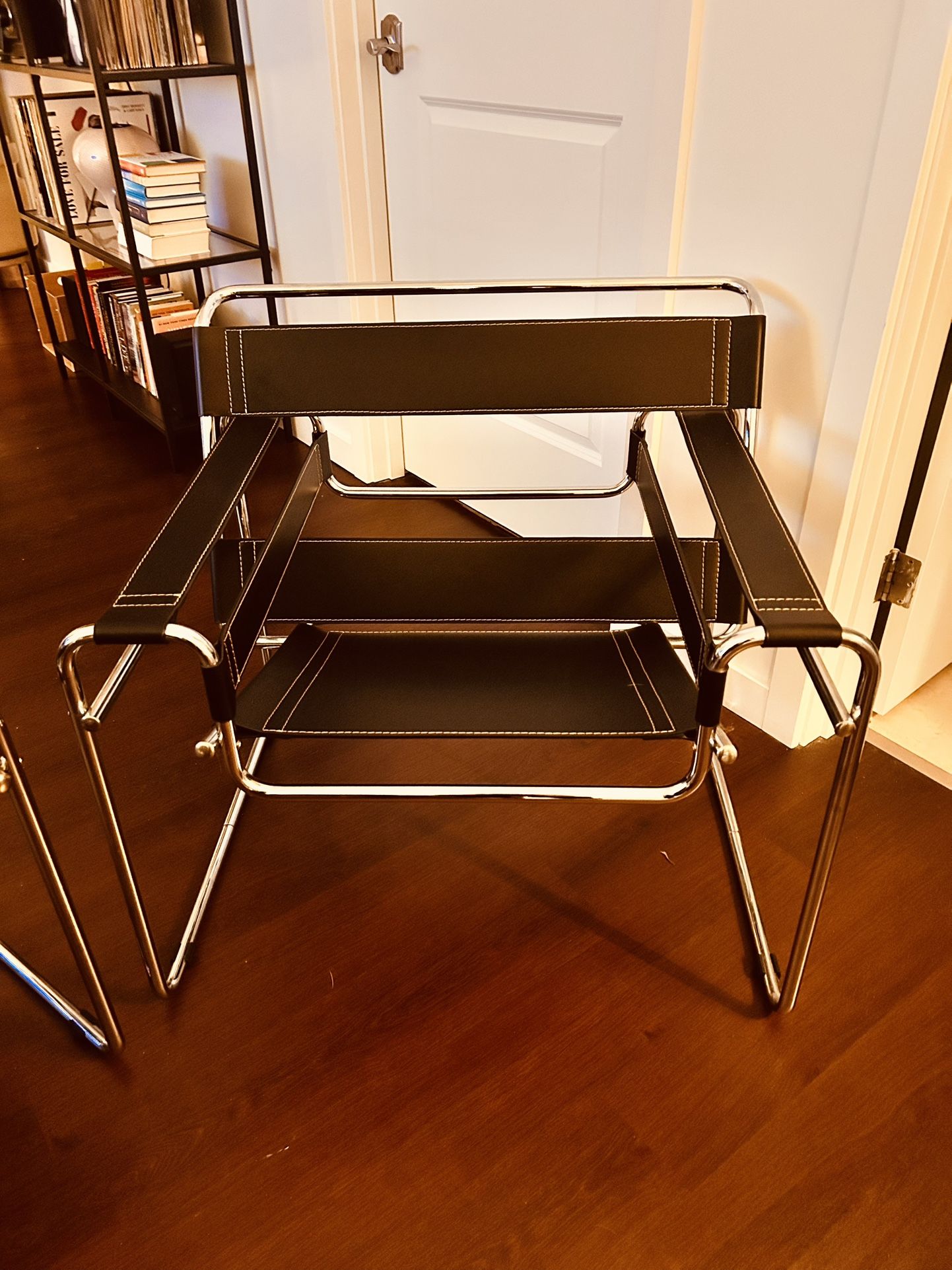 Pair of Modern Chrome + Black Accent Chairs (Set of 2)