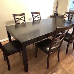 Dinning Table W/ Extension Leaf+ 6 Chairs 
