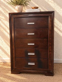 Espresso Five-Drawer Tall Chest | Modern Transitional Dresser