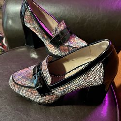 Betsey Johnson Adison Rhinestone Faux Patent Leather Loafers women’s 9.5M