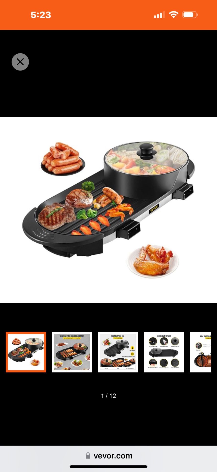 VEVOR 2 in 1 BBQ Grill and Hot Pot with Divider, Aluminum Alloy Electric BBQ Stove Hot Pot, Separate Dual Thermostat Teppanyaki Grill Pot with 5 Speed