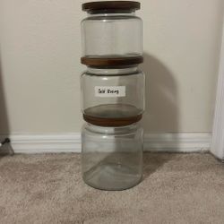 Set Of 3 Glass Jars With Wood Lid