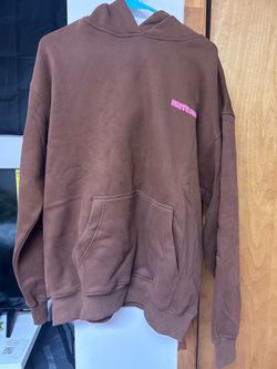 Brown Pullover Hoodie with Pink White Fox