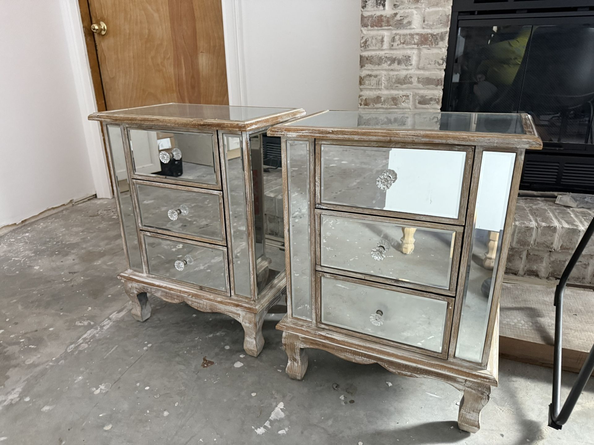 Two Mirrored Nightstands 