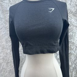 Women's Black Gymshark Long Sleeve Crop Top size medium 