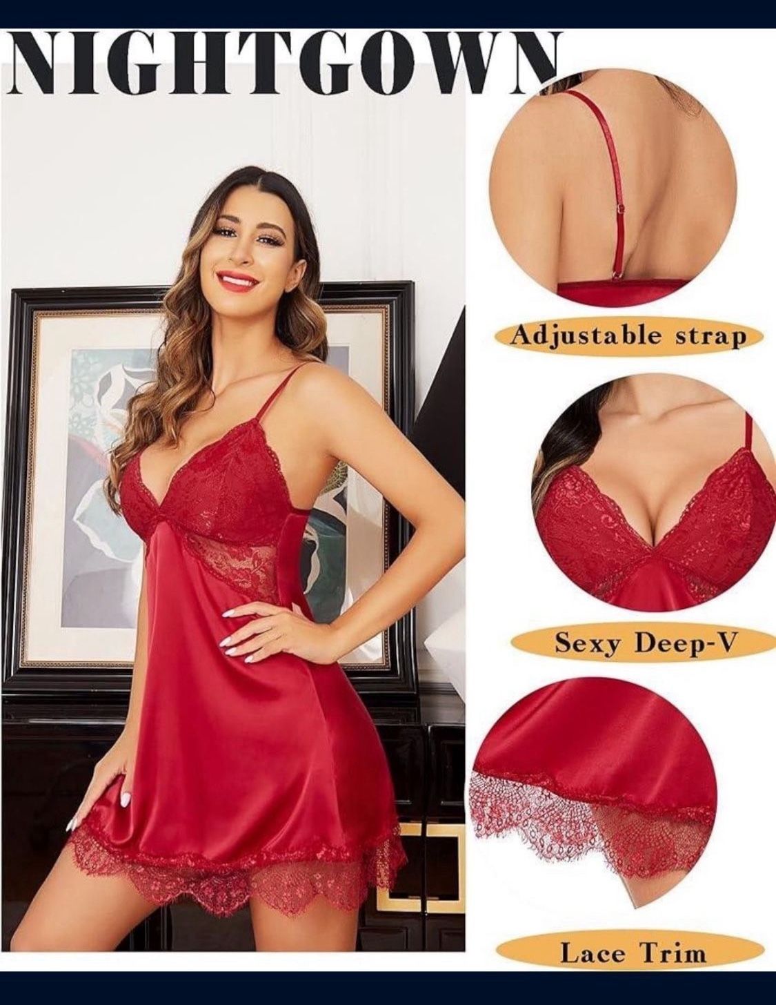 Avidlove Women's Silk Nightgown, Sexy Lace Sleeveless Satin Nightgown Shirt Dress