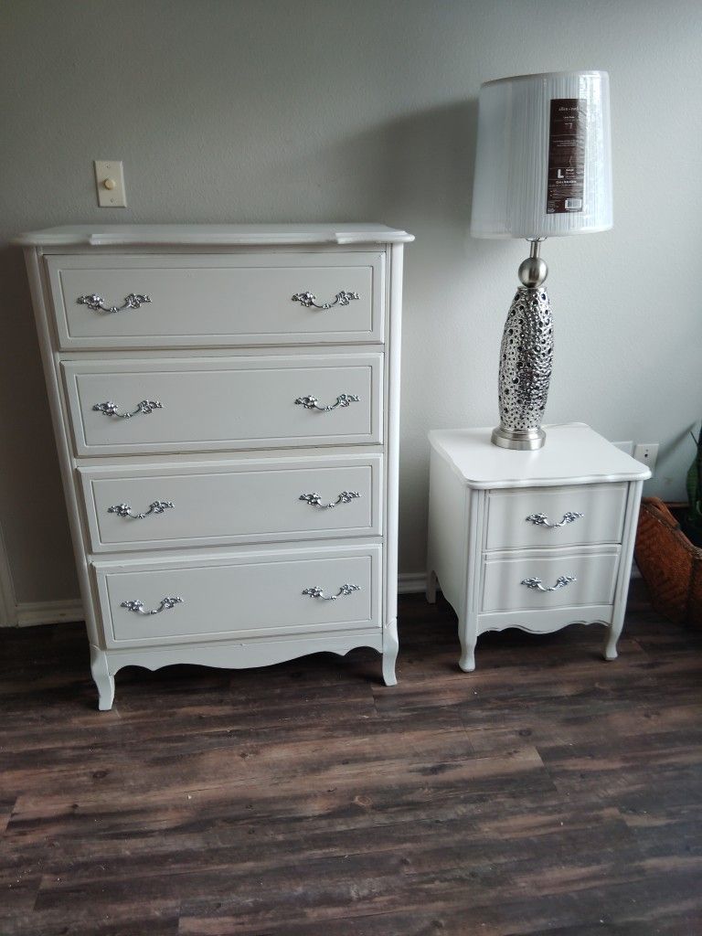 Mid Century French Provincial Chest Of Drawer & Nighter
