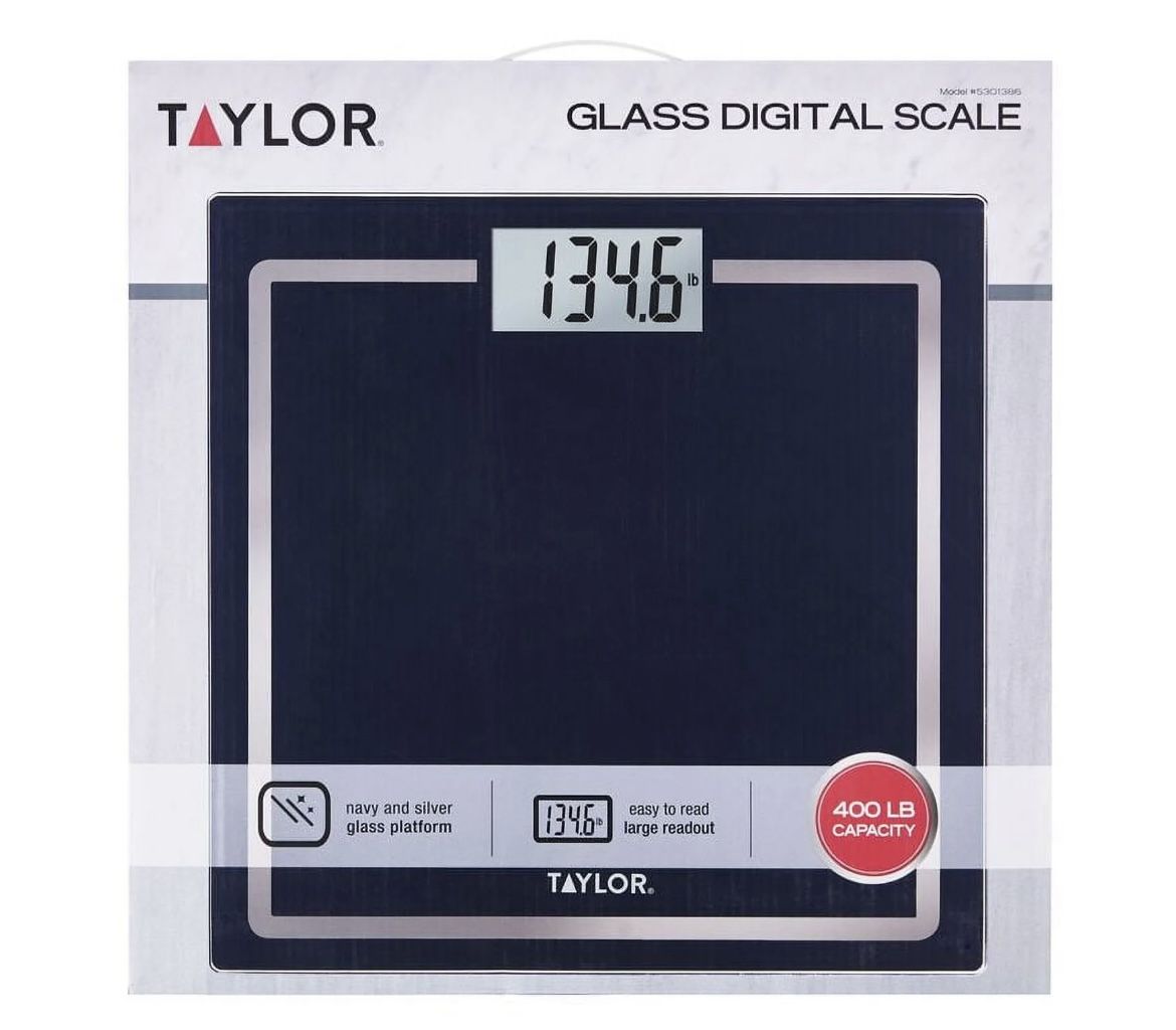 Taylor 11.8-inch x 11.8-inch Tempered Glass Battery Operated Digital Body Weight Scale, Navy