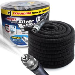Pocket Hose Silver Bullet 100 ft Turbo Shot Nozzle Multiple Spray Patterns Expandable Garden Hose 3/4 in Solid Aluminum Fittings Lead-Free Lightweight