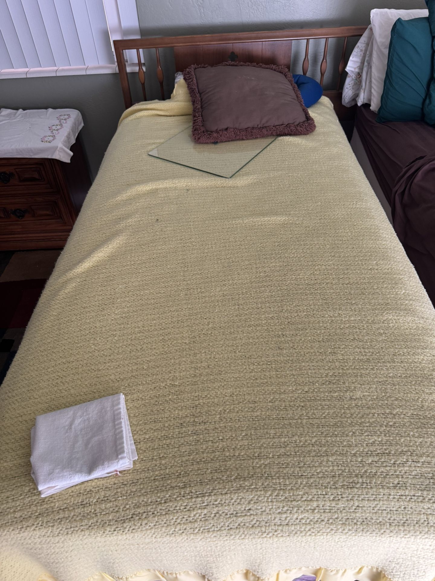 Twin Bed, Mattress, Frame, Sheet, Blanket And Pillow