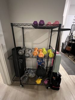 Exercise/Workout Equipment Storage rack home gym utility cart on wheels