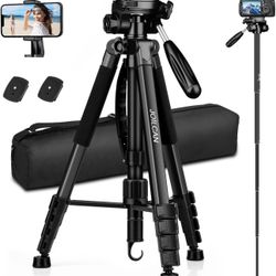 Camera Tripod, 72" Tripod for Camera Stand, Aluminum Heavy Duty Tripod for Video Photo, 5 in 1 Travel Camera Tripod & Monopod Compatible with Canon 