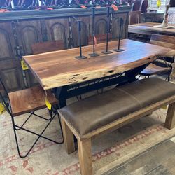 60” Acacia Wood Dining Table With Metal Base.  