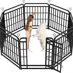 Outdoor Dog Playpen, 8 Panel Heavy Duty Dog Fence 40 Inch Tall with Thick Pipe, Anti-Rust, with Gates, Portable for RV, Camping, Yard,