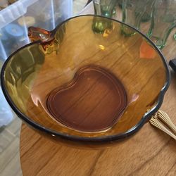 Vintage Hazel Atlas Amber Apple Bowl Glass Serving Dish 10"