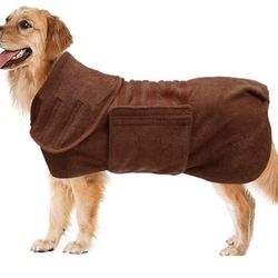 Brown Dog Drying Coat Dog Bathrobe Towel XL.   (R)