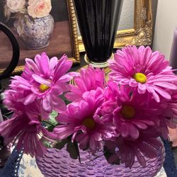 Purple Violet Pineapple Glass Decorative Flower Vase & Flower. Modern Vintage Style