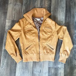 Faux Leather Jacket Girl – Size Large, Color Tan