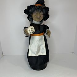 Vintage Halloween Animated & Illuminated Witch Skull Lights & Sound WORKS!