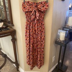 AMERICAN RAG Polka Dot Strapless Tie Front Wide Leg Baggy Jumpsuit Size Small