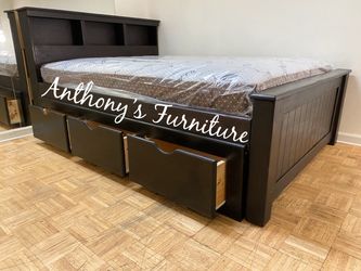 Black Full Bed And Mattress With Drawers