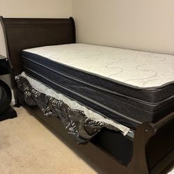 Twin Bed Set (Frame + Mattress) – Solid Wood – $250 OBO