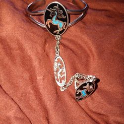 Silver bracelet connected with ring