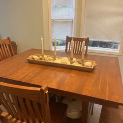 Solid Oak Dinner Table 72” x 42” With Extension & Chairs