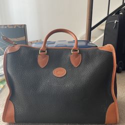 Dooney & Bourke Leather Duffel Bag Black Brown Large Travel WeekenderVINTAGE 