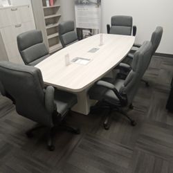 8ft Modern Boat Shape Conference Table With Storage Cube Base