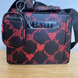 Steve Madden Bevelyn Satchel Halloween Edition Red and Black Dripping Hearts