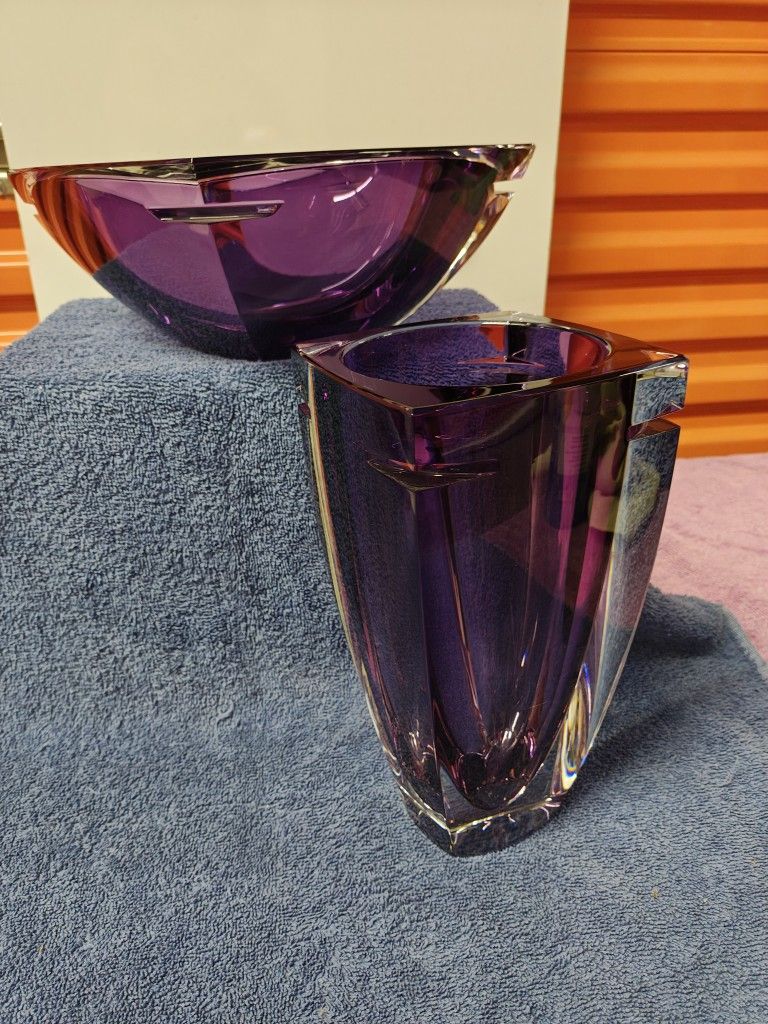 Waterford Crystal Vase And Bowl Amethyst set