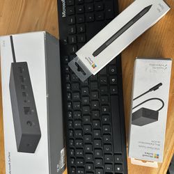 Surface Pro Dock, Power Supply, Pen, BR Keyboard & Cases