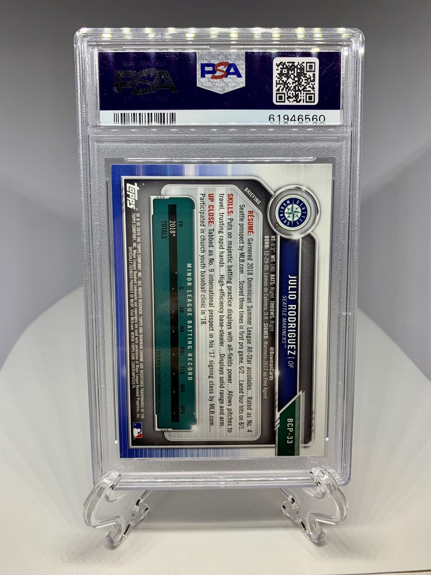 2019 Bowman Chrome 1st Julio Rodriguez RC Auto PSA 10