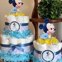 Mickey Mouse boy blue Baby Shower diaper cakes