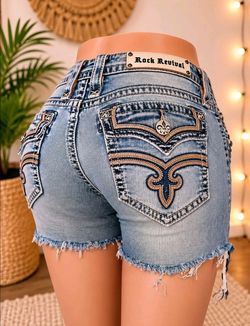 Rock Revival  Denim Essie  Straight Short Cut Off  Size ( 29 ) Blue