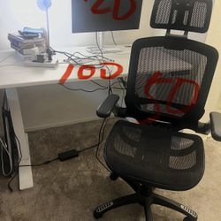 Desk, Monitor And Chair