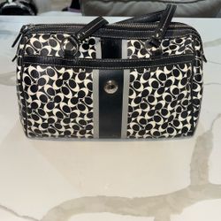 Coach black and white "bowling" bag handbag purse 