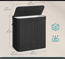 SONGMICS 39.6-Gallons Bamboo Laundry Hamper 3 Section w/ Lid & Handles - Black