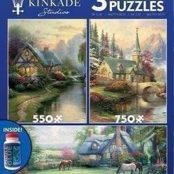 Brand New Ceaco - 3 in 1 Multipack - Thomas Kinkade - A perfect Summer Day - 3 in 1 Multipack Jigsaw