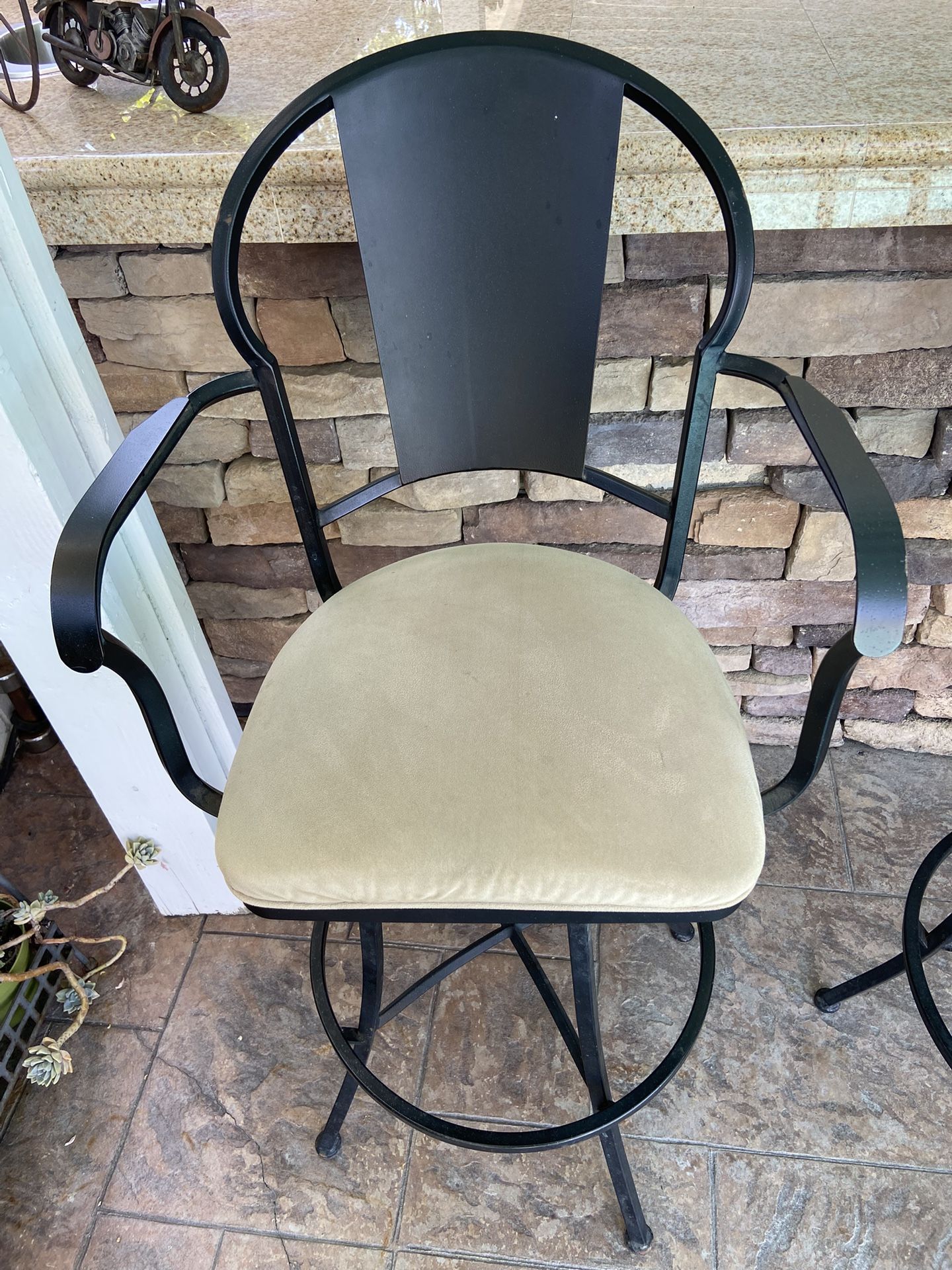 2 Metal Upholstered Swivel Bar Stools