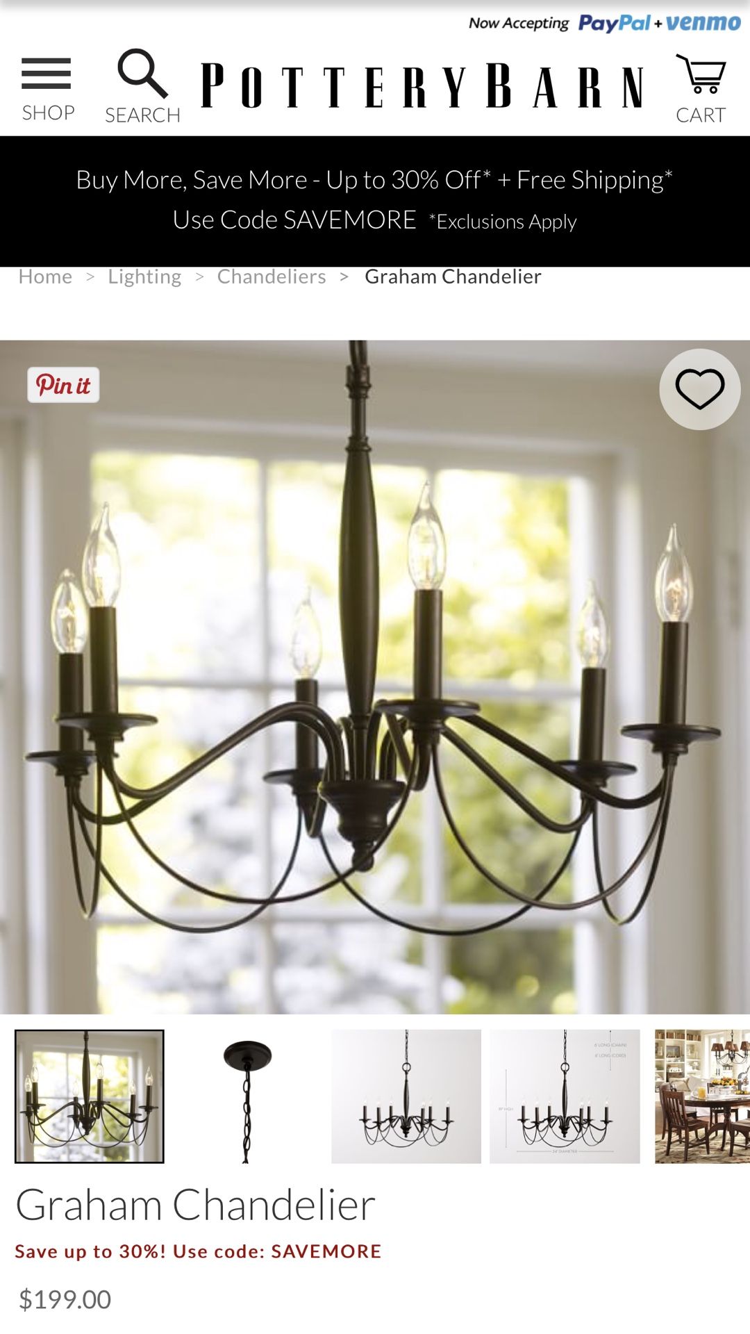 Pottery Barn Graham 6- Light Chandelier