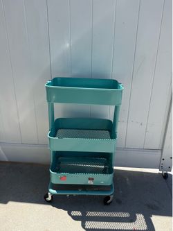 3-Tier Rolling Utility Storage Cart – Turquoise – Metal Organizer with Wheels