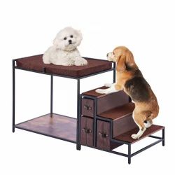 Pet Bunk Bed with Stairs, Dog/Cat Window Perch with Storage, Multi-Level Bed Window Perch Dog Bedside Sleeper Couch, Pet Seat Platform for Medium Size