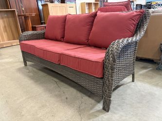 ALLEN + ROTH Glenlee Wicker Ooutdoor 3 Seat Sofa with Red Cushions