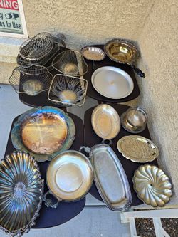 Vintage silver serving trays baskets Thanksgiving Christmas wedding decorations