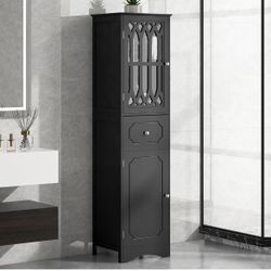 Newly assembled Bathroom Cabinet Freestanding Wooden Storage Cabinet with 2 Doors and 2 Drawer
